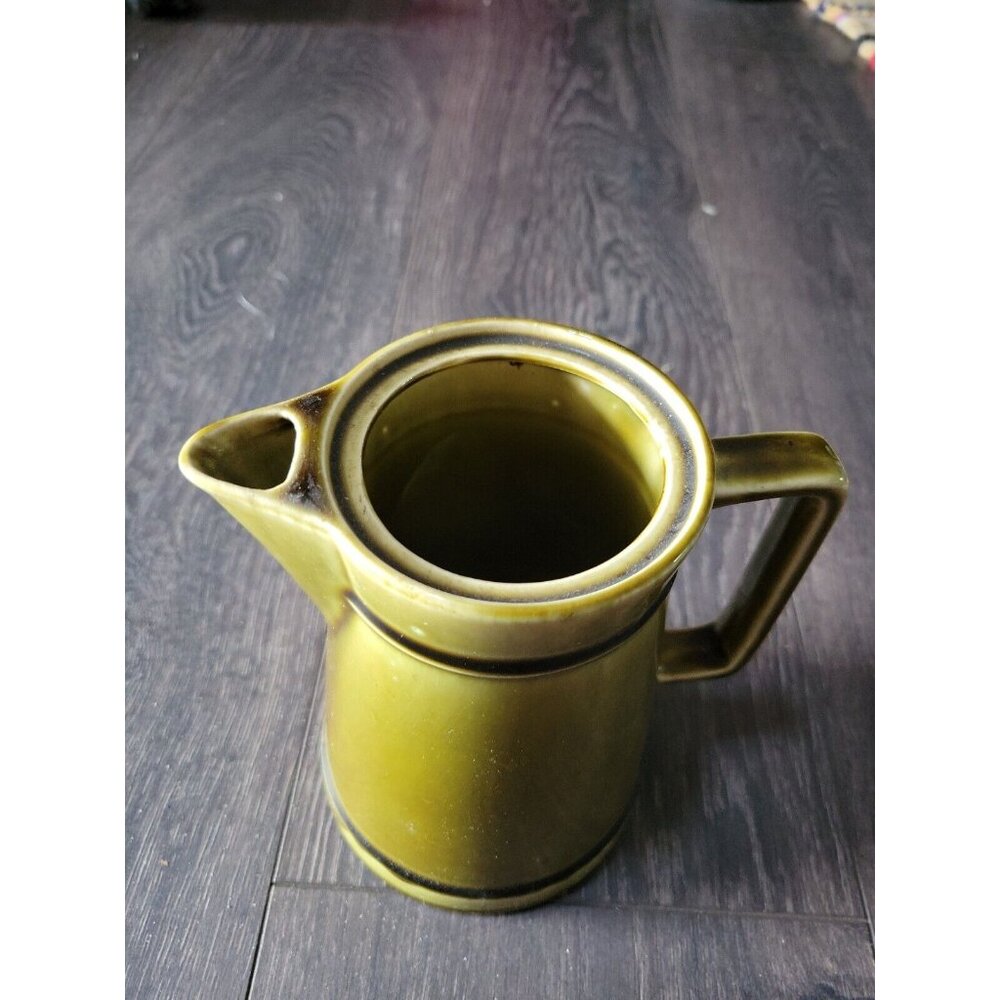 AES Ceramic Coffee Teapot Avocado Green Glazed Marked 6x6in Vtg Japan No Lid